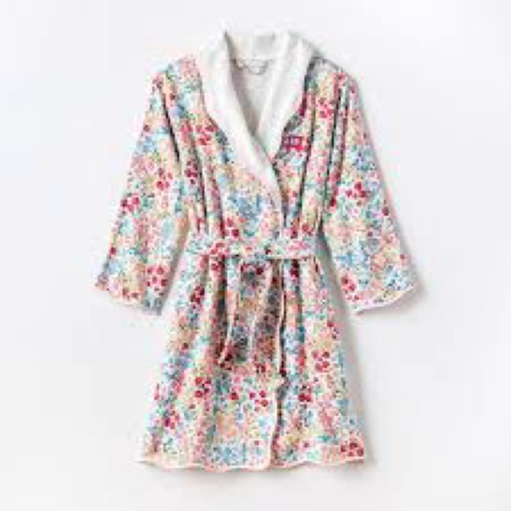 Mark & Graham Scalloped Terry Bath Robe towel Multicolor Floral print XS S